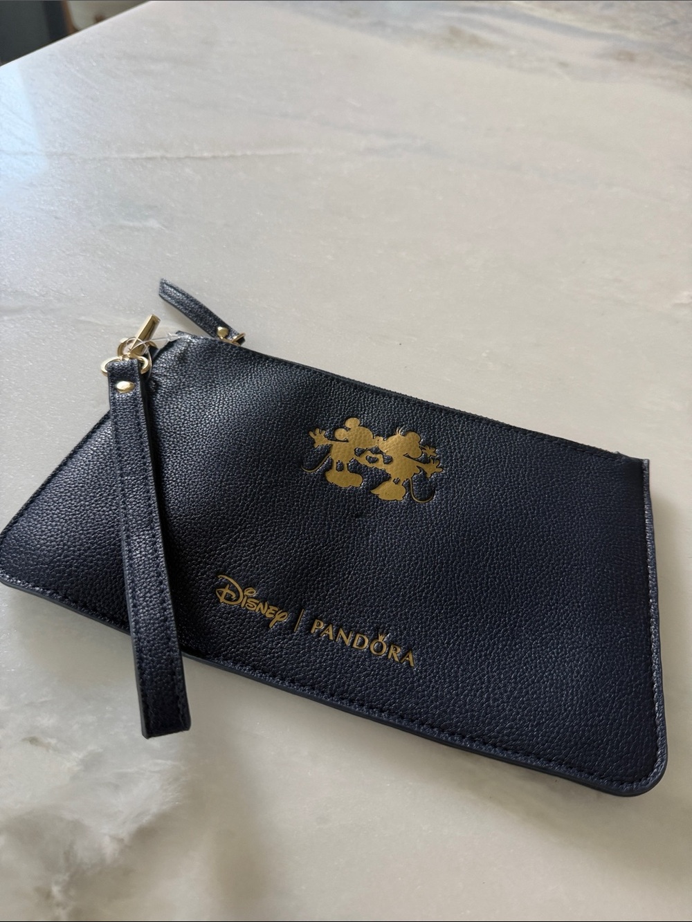 Disney x Pandora Navy Leather Wristlet Pouch with Gold Logo